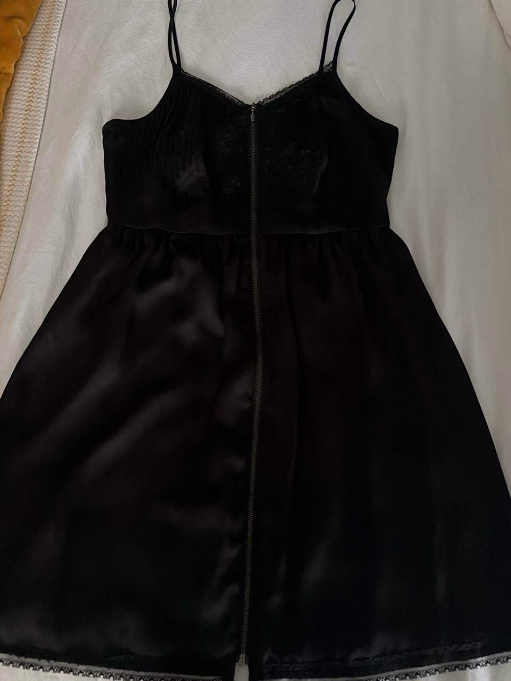 LC Lauren Conrad Black Satin Lace-Trim Spaghetti Strap Dress